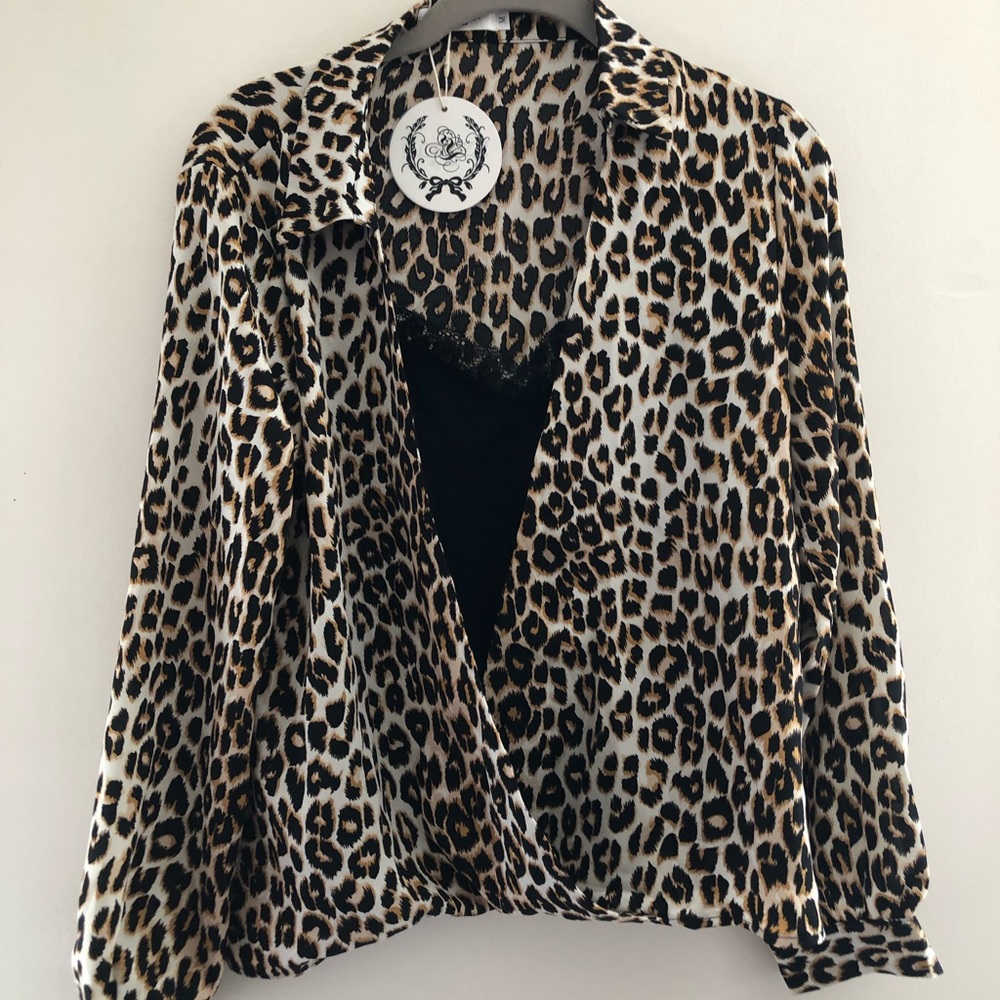 leopard print top with built in tank top